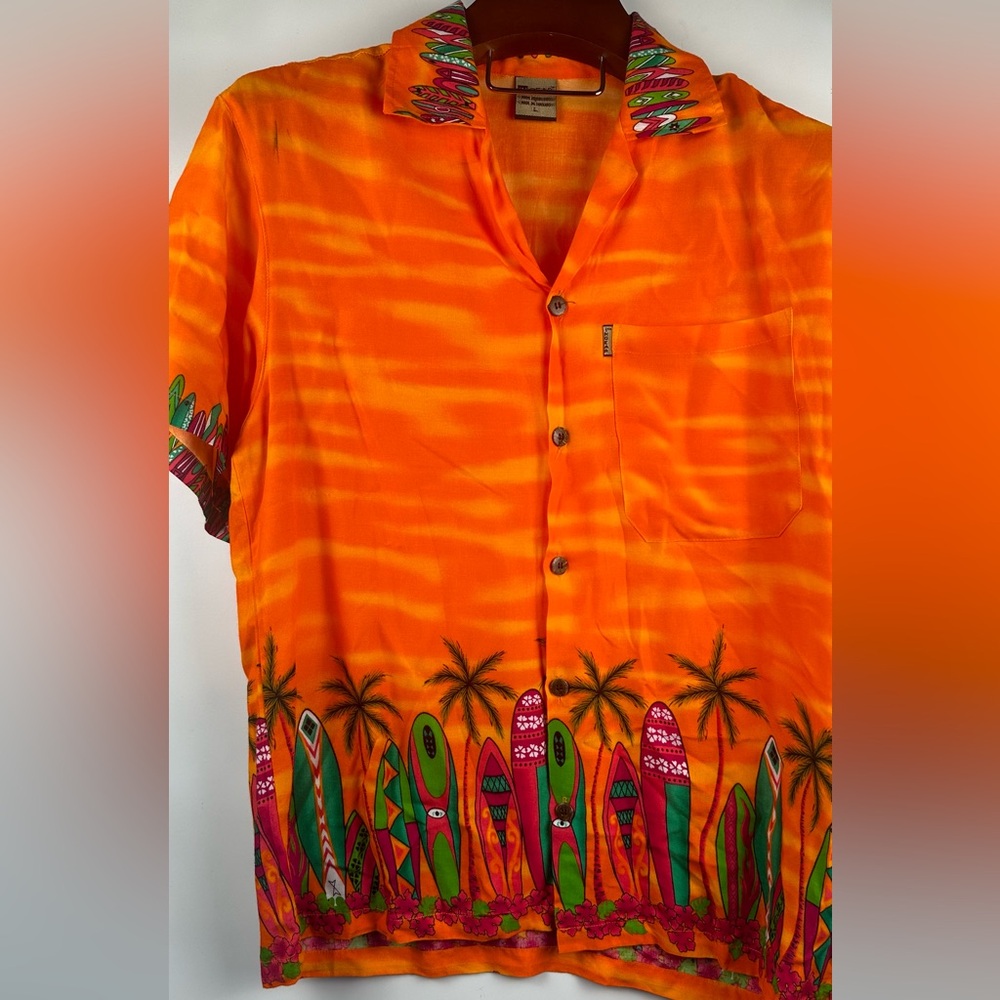 Vintage In Gear Rayon Hawaiian Aloha Shirt Longboards Surfboards Palms Large